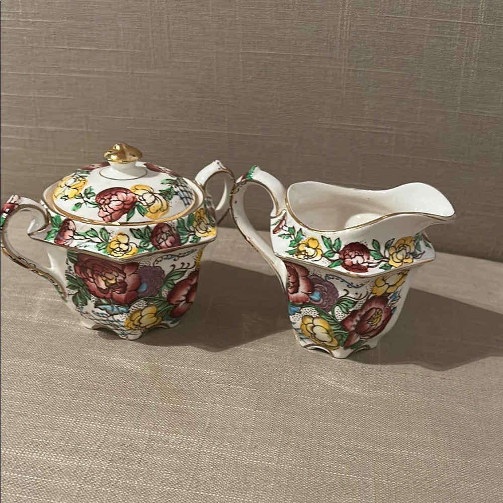Floral Porcelain Creamer and Sugar Set